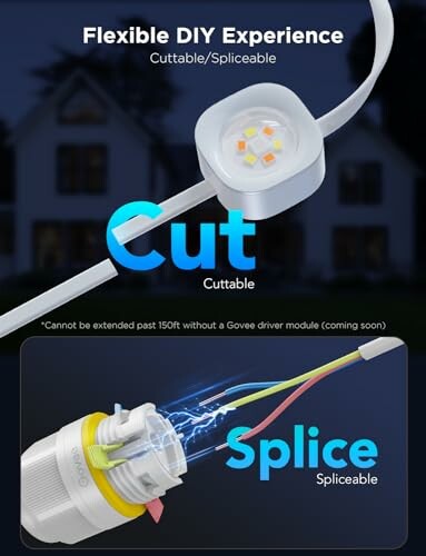 LED light strip, cuttable and spliceable, with connectors.
