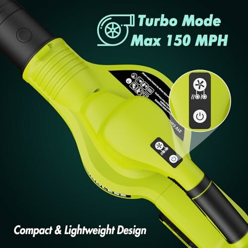 Leaf blower showcasing turbo mode and controls.