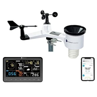 Weather station with outdoor sensor, display console, and smartphone app.